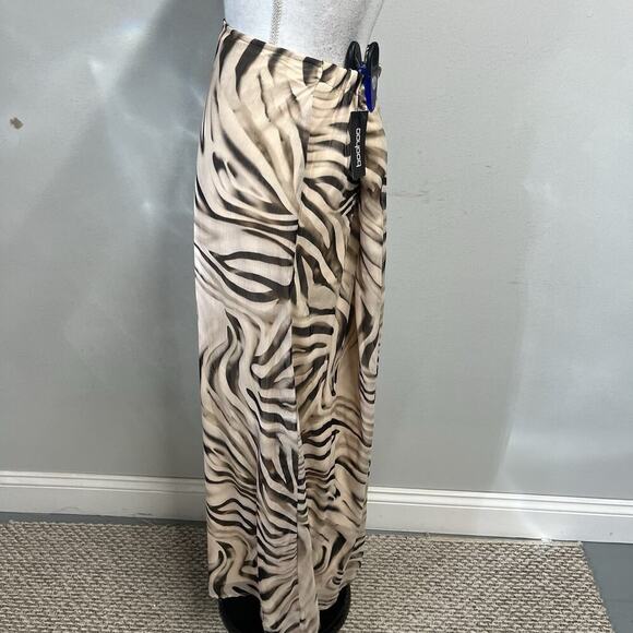 BooHoo Skirt size 10 Long Maxi Black Khaki Sheer Tiger Striped A Line Modest - Picture 7 of 10